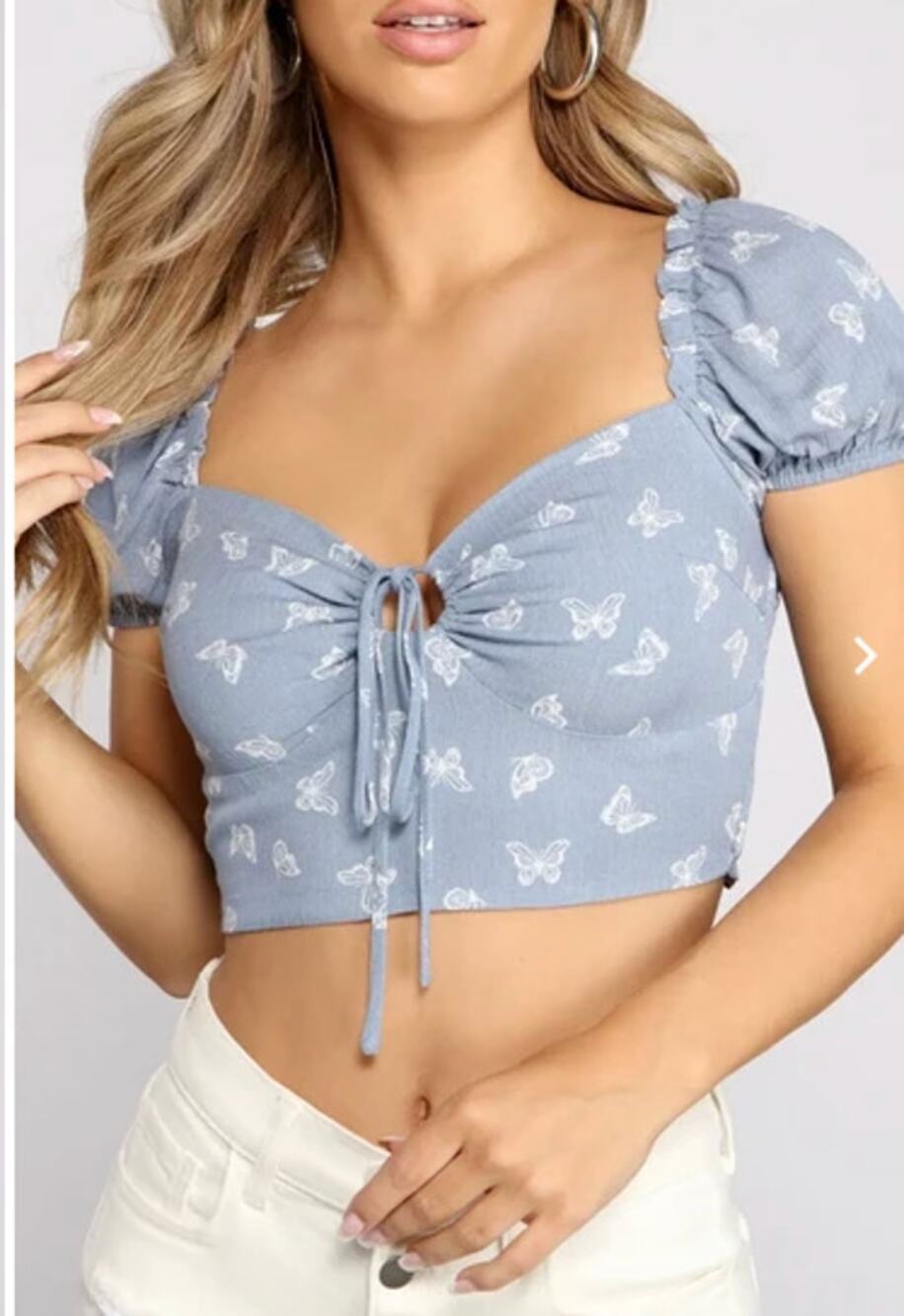 windsor small Enchanted Butterflies Puff Sleeve Crop Top